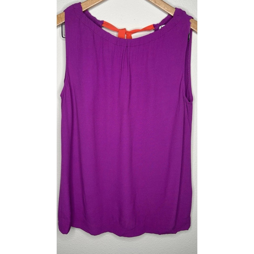 Kate Spade Tank Top Blouse Selena Crepe Bajarose Purple Orange Tie Back Size L